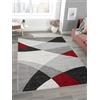 Mias Teppiche Mia's Teppiche Mosaix - Tappeto moderno a pelo corto, per soggiorno e camera da letto, con contorni, motivo geometrico, a quadretti, grigio, rosso, 120 x 160 cm