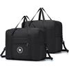 BAGZY 2x Bagaglio a Mano 45x36x20 Borsone da Viaggio Grande Pieghevole Leggero Borsa Palestra Valigia Cavalcabile Trolley Impermeabile Borsa a Tracolla Borsa Sportiva Borsa per Weekend (Nero)