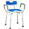 Modundry Sedia da Doccia per Anziani e Disabili, Forma a U, Sedia da Doccia con Braccioli e Schienale, Sedile per Vasca da Bagno Antiscivolo, Sgabello Doccia Anziani, Regolabile in Altezza