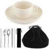 HOMQUEN Campeggio Essentials Set, HOMQUEN Piatti da campeggio e ciotole Set, Tazza da caffè, Set posate da viaggio include cucchiaio, forchetta, coltello per il lavoro, Outdoor,Picnic, Campo（Bianco）