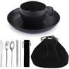 HOMQUEN Campeggio Essentials Set, HOMQUEN Piatti da campeggio e ciotole Set, Tazza da caffè, Set posate da viaggio include cucchiaio, forchetta, coltello per il lavoro, Outdoor,Picnic, Campo（Nero）