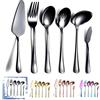 HOMQUEN Set di Posate da Portata in 6 Pezzi in Nero, Posate per Dolci, Cucchiaio da Portata con Fessure, Cucchiaio da Portata, Forchetta per Carne Fredda, Coltello da Burro, Mestolo da Minestra