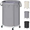 efluky 150L Grande Cesto Biancheria Sporca con Ruote, Cesto Portabiancheria per Telaio Metallico e Borsa Oxford Impermeabile Cesta Panni Sporchi per Camera da Letto, Bagno, Lavanderia, Grigio