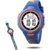 FAMU Land Orologio digitale per bambini. Impermeabile. Allarme. Cronometro. LED 5 6 7 8 9 10 anni - Cinturino in silicone calcio Dino Unicorno Piccoli Calciatori - Soccer Watch, blu, Dinosauro