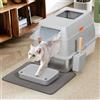 BAKAJI Lettiera per Gatti XXL con Base in Acciaio Inossidabile da 35 Litri e Sportellino Trasparente Bloccabile, Pedana anti Sabbiolina, Paletta con Contenitore e Tappetino Antisporco 40 x 60 x 39 cm