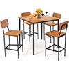 COSTWAY Set 5 Pezzi Tavolo da Pranzo, 1 Tavolo Rettangolare e 4 Sedie con Poggiapiedi, Set di Tavolo da Pranzo Salvaspazio per Casa Ristorante Bar (Marrone Scuro)
