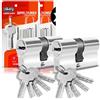 GERCAR - Cilindro profilato per porta, serratura a cilindro, 45/45, doppio cilindro, incluse 10 chiavi, a chiave unica, lunghezza: 90 mm, A:45 B:45, set da 2 pezzi