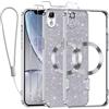 Kokio Glitter Magnetica Cover per iPhone XR con Cordino, Compatibile con MagSafe, Brillantini Sottile Silicone TPU Antiurto Custodia per iPhone XR con 2 Vetro Temperato Bumper, Argento