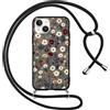 Votvloay Cover Cordino per iPhone 14/iPhone 13 6,1,Collana Corda Tracolla Laccio Ragazze Custodia con Aesthetic Disegni Fiori, Silicone Sottile TPU Bumper Antiurto Protettiva Case per iPhone 14, Nero