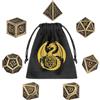 DND DADO Set di Dadi in Metallo DND, 7 pezzi di Dadi Poliedrici in Metallo, RPG, MTG, Accessori per Giochi di Ruolo e da Tavolo, Regali D&D con Borsa Regalo, D20, D12, 2 D10 (00-90 e 0-9), D8, D6 e D4, Bronzo