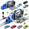 PATEMZON Camion Trasporto Bambini, Truck Macchinine Giocattoli con Tracce e Auto, Pista Macchinine Telecomandate, Giocattolo Portatile Da Corsa con 8 Macchinine, Regalo Caldo Auto (Polizia)