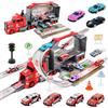 PATEMZON Camion Trasporto Bambini, Truck Macchinine Giocattoli con Tracce e Auto, Pista Macchinine Telecomandate, Giocattolo Portatile Da Corsa con 8 Macchinine, Regalo Caldo Auto (Vigili del fuoco)