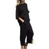 Generic Completo a due pezzi da donna con gonna e top estivo, in lino, 2 pezzi, taglie forti, tuta da spiaggia da donna, abbigliamento da viaggio, abbigliamento da viaggio, pantaloni estivi estivi, Nero , L