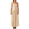 nicticsi Vestito da Donna Abiti Casual Maxi Abito Senza Spalline Tinta Unita/Stampa Tube Vestiti Gonna da Spiaggia Party Comodo e Traspirante A Beige L