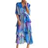 Generic Commencu Dresses, elegante abito in chiffon, senza sforzo, abito estivo midi da donna, abito a balze, Blu, M