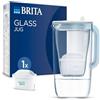 BRITA Caraffa filtro vetro blu (2,5l) incl 1 cartuccia filtro acqua rubinetto MAXTRA PRO All-in-1 riduce PFAS*, calcare, cloro, alcune impurità e metalli indicatore tempo e volume versato