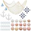 MIPIACE Rete da Pesca Decorativa 2x1.5M, Rete da Pesca con Conchiglie Barca a Vela Ancora di Legno Timone di Legno Graffetta, Cucita a Mano, Tema Mare, Per Feste Casa Matrimoni Fotografia