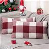 ORANIFUL Fodere Cuscini Set da 2 Copricuscini Divano Tartan Quadrati Decorativi in Lino per Letto Décor Casa Auto 30x50 cm (Rosso&Bianco, 2 Pezzi)