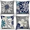 Hnmdmyi Copricuscino blu 50x50 Set di 4, blu navy e fiori grigi copricuscino decorativo moderno Daisy Farmhouse Boho Lino copricuscino per divano letto giardino esterno Home Decor