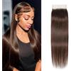 Arenshxc 4 x 4 Closure Human Hair brasiliano Chocolate Brown Color Trasparente Lace 180% Density Pre-Plucked Hairline Baby Hair Free Part & Silky Straight 18 pollici