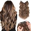 Silk-co Extension Capelli Clip con Filo Invisibile Extension con Elastico Capelli Ricci Ondulati Naturali Posticci 40cm, Castano Medio & Biondo Naturale