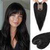 Flufymooz Topper per capelli veri da donna, 25,4 cm, con clip, 100% capelli umani per diradare, copertura per capelli con base in seta con densità 150%, colore nero naturale