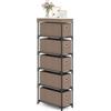 COSTWAY Comò con 5 Cassetti, Cassettiera Stretta in Tessuto con Struttura in Metallo e Legno, Torre Portaoggetti Salvaspazio, per Soggiorno, Camera da Letto e Corridoio (40 x 19 x 100 cm,Marrone)
