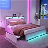 fortuna Lai Letto 160 x 200 rete LED e 2 USB, tipo C, letto matrimoniale con 4 cassetti e ripostiglio per adulti, adolescenti, lino (beige, 160 x 200 cm)
