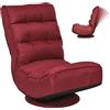 RELAX4LIFE Sedia da Terra Reclinabile in 5 Posizioni, Poltrona da Pavimento con Base Girevole a 360°, Schienale Pieghevole, Imbottita Morbida (ROSSO)