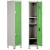 Brigros - Armadietto Metallico Multiuso, Armadio Spogliatoio Salvaspazio Con Serratura, Armadietto Vari Ripiani Con Ante In Metallo Per Ufficio O Spogliatoio (Verde, 2 Ante)