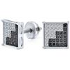Bling Jewelry Orecchini a bottone per uomo in argento sterling .925 con zirconi cubici CZ a pavé micro, quadrati a zig zag bicolore bianco e nero geometrici 9MM