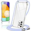 Coiwxmoi Cover per Samsung Galaxy A52 / A52s 5G con Cordino 6.5,Trasparente Custodia con Laccio Tracolla Corda Catena Cinghia,Ultra Morbido Silicone TPU Antiurto Case per Samsung A52, Viola