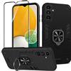 Btstring Cover per Samsung Galaxy A13 5G/A04S con Pellicola Protettiva, Grado Militare Custodia con Cavalletto in Metallo Rotante a 360°, Hard PC Back Cover e TPU Bumper Antiurto Case- Nero