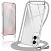 Coiwxmoi Cover per Samsung Galaxy S25 Edge con Cordino 6,7,Trasparente Custodia con Laccio Tracolla Corda Catena Cinghia,Ultra Morbido Silicone TPU Antiurto Case per Galaxy S25 Edge, Grigio Chiaro