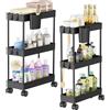 Shrivee Shirvee 2 PCS Carrello con Ruote a 3 Ripiani Mobile Rotelle Salvaspazio Storage Rack Bagno Cucina per Portavivande Portafrutta (Nero)