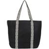 styleBREAKER Borsa da Spiaggia Donna in Paglia di Carta | Motivo Azteco Intrecciato | Borsa Estiva con Cerniera e Tracolla | Modello 02012409, colore:Nero