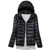 GOBIWM Piumino da donna, ripiegabile, trapuntato, con cappuccio, ultra leggero, giacca invernale corta con borsa per il trasporto, Nero , XXS