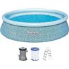 Bestway Fast Set piscina con pompa filtro, Ø 457 x 107 cm, 12,362 litri, design a linea grafica, materiale TriTech, pompa filtro, scala di sicurezza, toppe di riparazione, colore blu