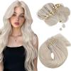 Moresoo Extension Microring Capelli Veri Biondo Bianco Remy Umani Extension Capelli con Anellini Invisibili biondo 35 cm 50g 50 Ciocche #60A
