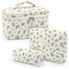 beifon 3 Pezzi Borsa da Toilette per Donna Beauty Case da Viaggio Grande Borsa Cosmetica in Morbido Cotone Floreale con Cerniera da Viaggio per Cosmetici da Trucco Portatile (A)