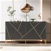 Rvjiahe Credenza a quattro ante con piedini in metallo, mobile TV, armadio, design rettilineo con motivo a linee metalliche, nero+oro, dimensioni: altezza 80 cm, larghezza 150 cm, profondità 40 cm