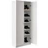 BAKAJI Armadio Scarpiera Gabriella a 2 Ante con 6 Ripiani Altezza 182 cm, Porta Scarpe in Legno Multiuso, Mobile Alto Portascarpe Salvaspazio Indipendente Design Minimal Armadietto Organizer (Bianco)
