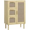 HOMCOM Mobile da bagno, mobile in stile bohémien con cassetto e armadio, ripiani regolabili, anta in rattan, mobile per bagno, soggiorno, cucina - 55 x 30 x 82 cm, rovere