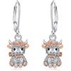 EUDORA Harmony Ball Orecchini Pendenti in Argento Sterling 925 a Forma di Mucca Delle Highlands per Donna, Orecchini a Cerchio a Forma di Mucca Scozzese, Gioielli con Animali Western da Regalo