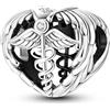 Mon & Sons Ciondolo a forma di angelo custode, caduceo, medico, infermiera, in argento Sterling 925, compatibile con braccialetti Pandora