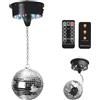 GOMETY Sfera da discoteca 12 cm con motore e LED, Sfera a specchi rotante con 18 perline LED, alimentata a batteria, palla da discoteca con occhiello metallico, decorazione palla da discoteca per feste