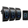 TECKNET Campanello Senza Fili, Portata 400m 60 Melodie e 5 Livelli di Volume Indicatori LED de Esterno IP65 Impermeabile Campanelli Wireless, Nero, 1 Trasmettitore + 3 Ricevitori