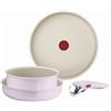 Tefal Ingenio Serenity - Set di 4 pentole con rivestimento antiaderente, manico rimovibile sicuro, design impilabile, rosa Clay, L830S404