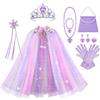 Vicloon Mantello da Principessa, 11 PCS Mantello con Paillettes Lucide Principessa Costume, Bacchetta, Collana, Anello e Orecchini, Principessa Vestita per Feste, Giochi di Ruolo, Halloween (Viola)