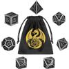 DND DADO Set di Dadi in Metallo DND, 7 pezzi di Dadi Poliedrici in Metallo, Accessori per Giochi di Ruolo e da Tavolo, Regali D&D con Borsa Regalo, D20, D12, 2 D10 (00-90 e 0-9), D8, D6 e D4, Argento Scuro